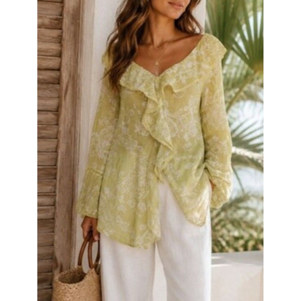 Paisley Blouse 26/28W Bell Sleeves Cottagecore Coquette Top Flowy Sheer